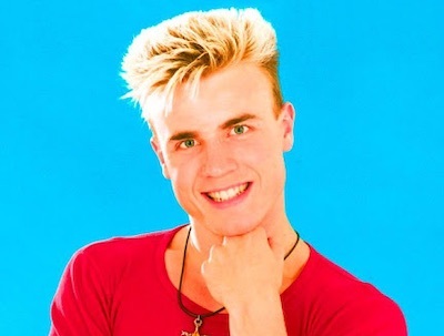 Amusing picture of a young Gary Barlow from Take That with spikey blonde peroxide hair in the nineties
